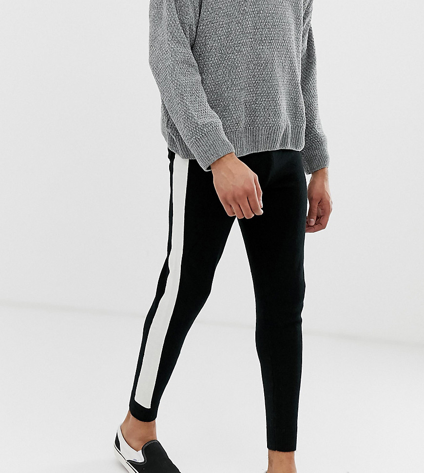 ASOS DESIGN Tall knitted joggers with side stripe in black