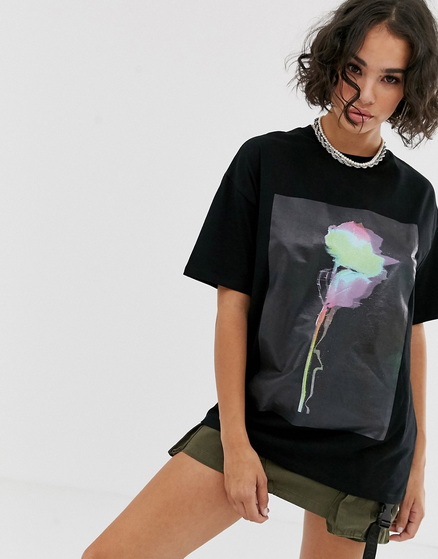 ASOS DESIGN oversized t-shirt with photographic rose gloss print