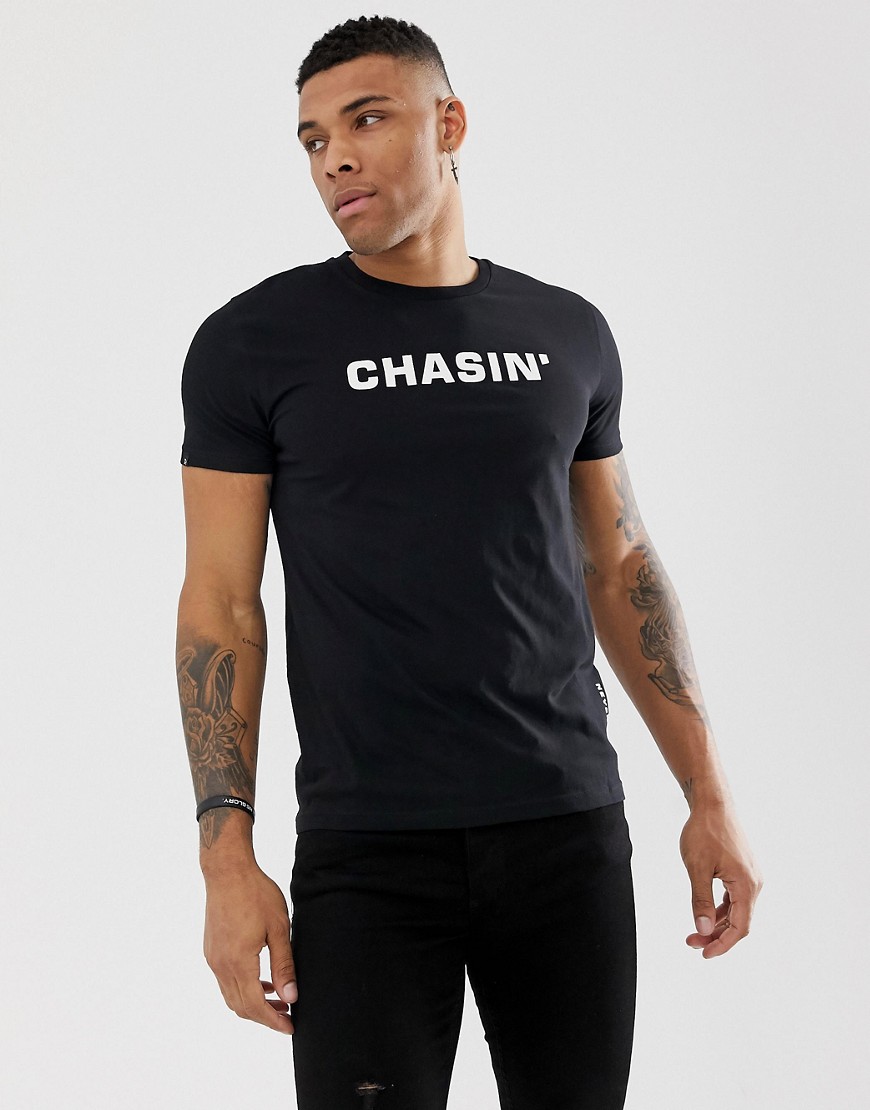 Chasin' Duell white logo crew neck t-shirt in black