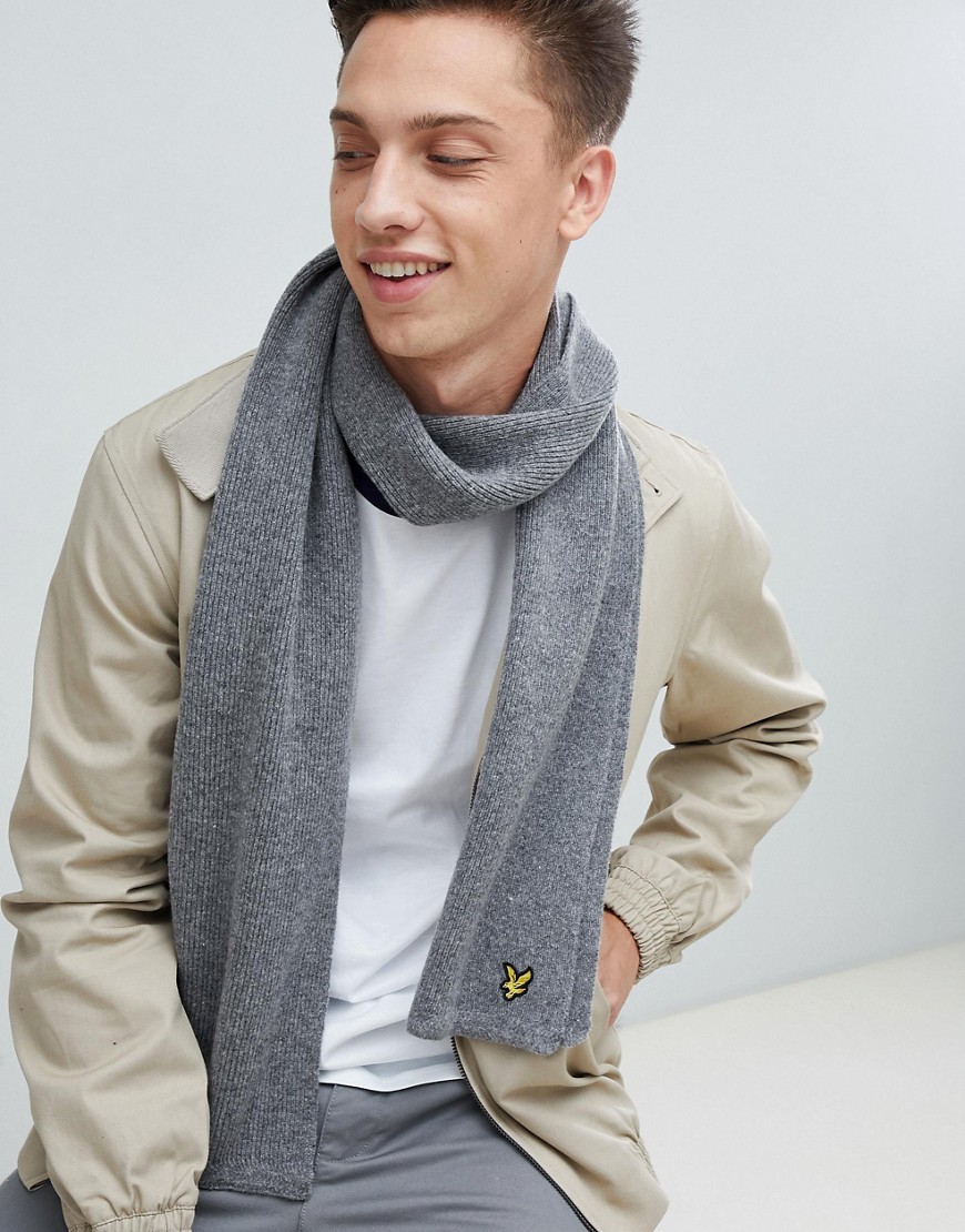 Lyle & Scott ribbed lambswool scarf in grey - Grey