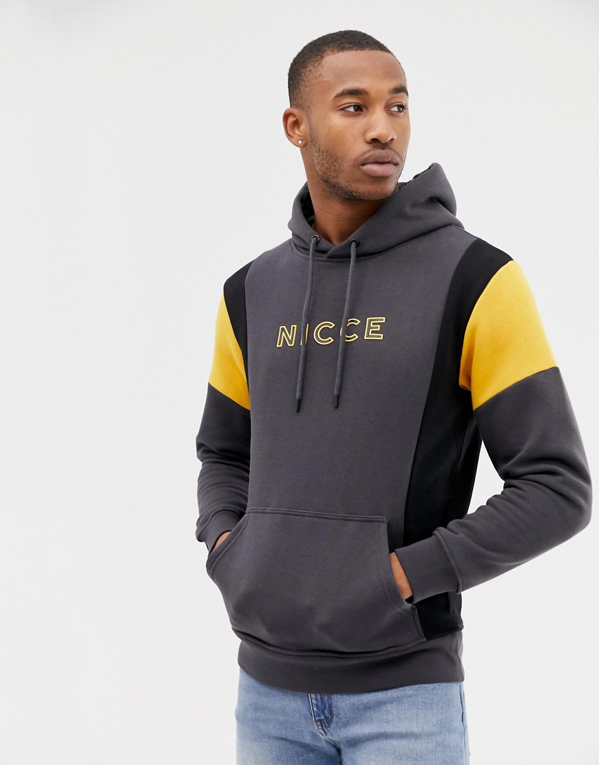 Nicce hoodie in grey with contrast panels