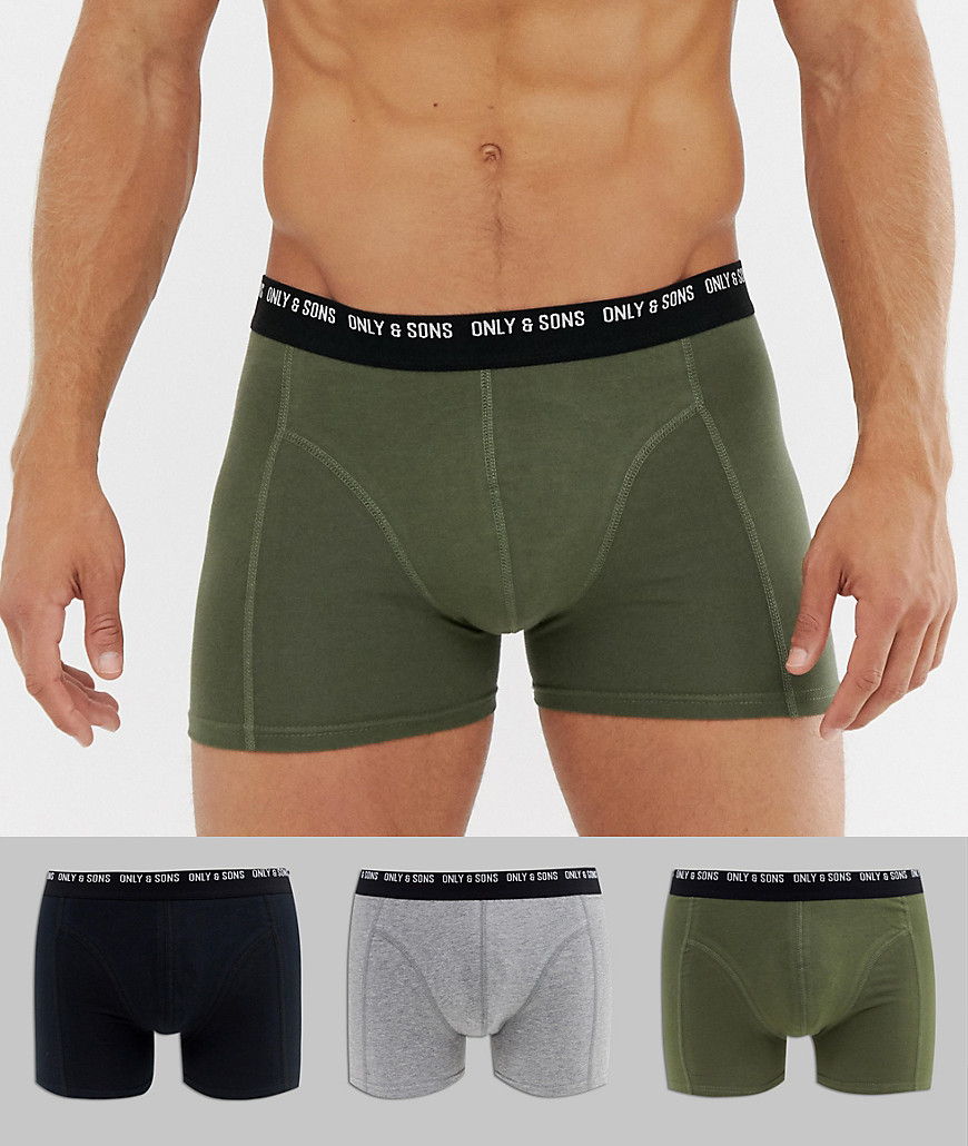 Only & Sons 3 pack trunks in multi