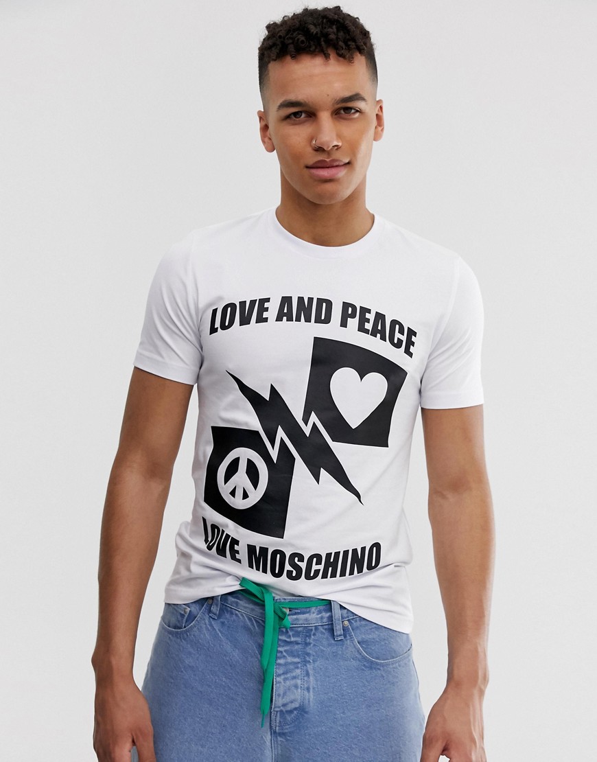 Love Moschino love and peace t-shirt in white