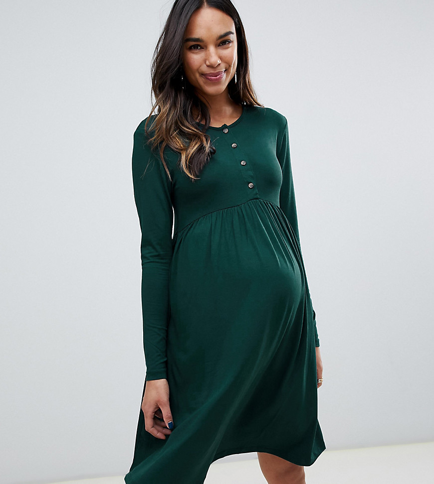 New Look Maternity nursing smock dress in dark green