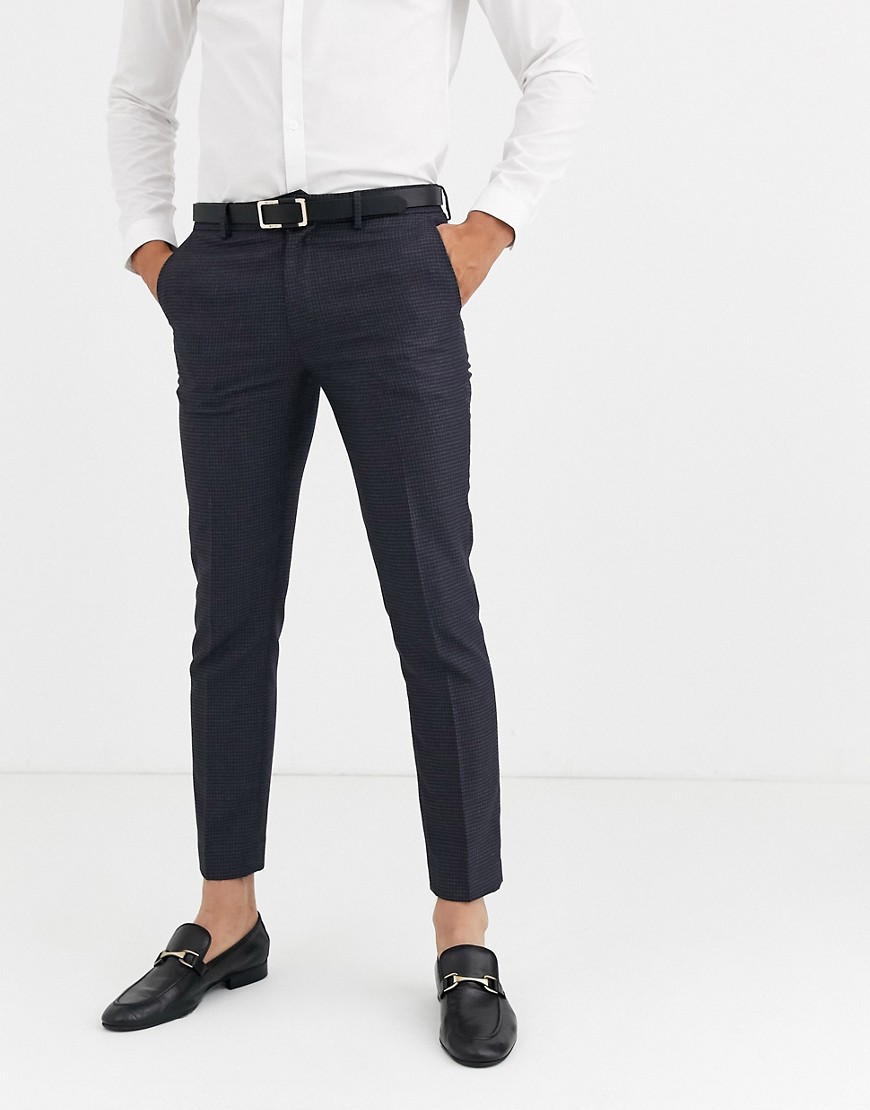 Burton Menswear skinny fit blue highlight check smart trousers in grey
