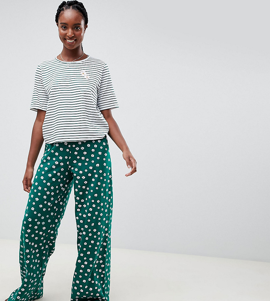 ASOS DESIGN Tall stripe tee and floral wide leg pyjama trouser