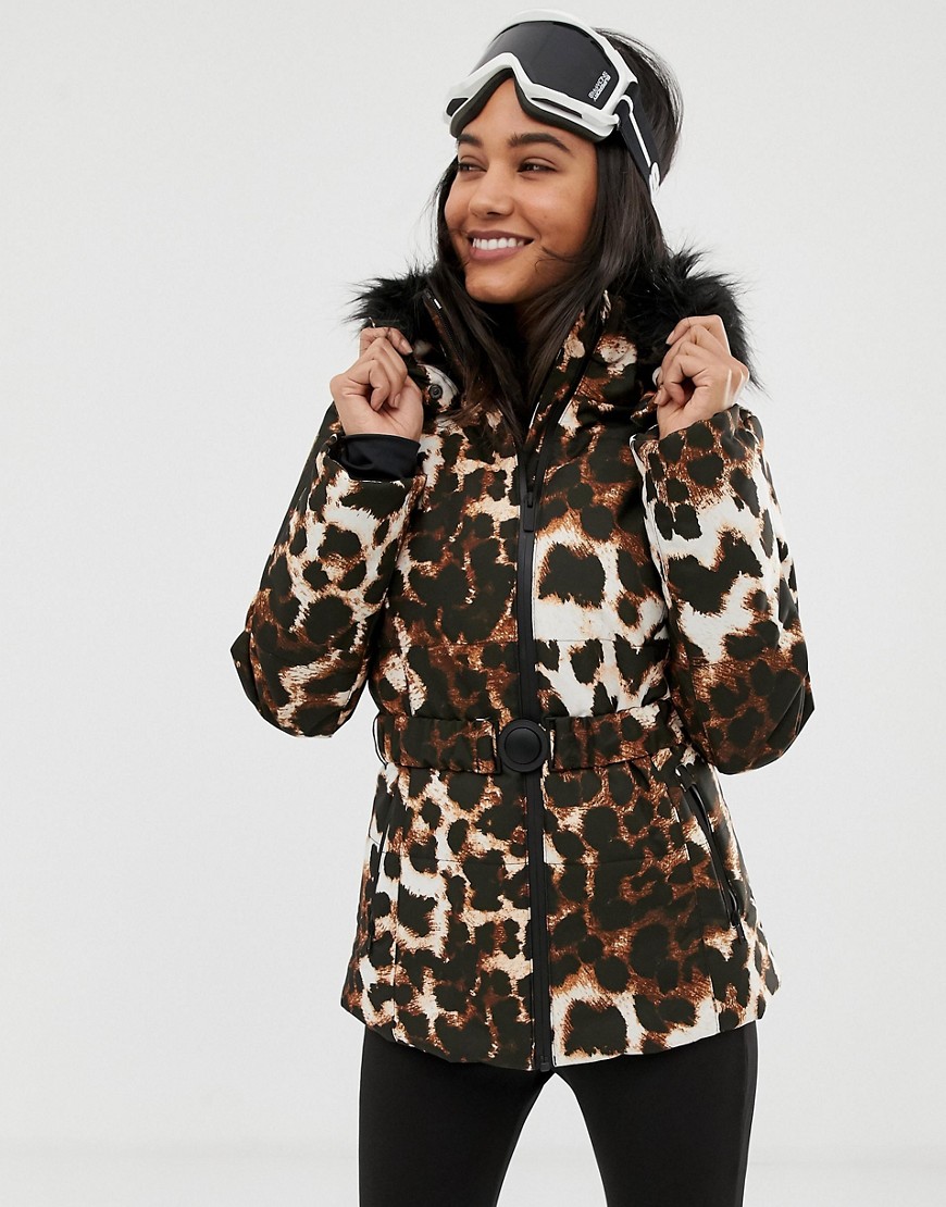 ASOS 4505 ski mix and match jacket with belt and padded panel detail in leopard print