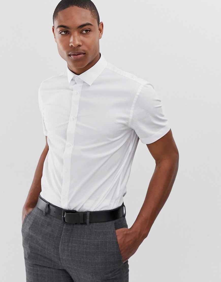 Celio slim fit smart short sleeve shirt in white