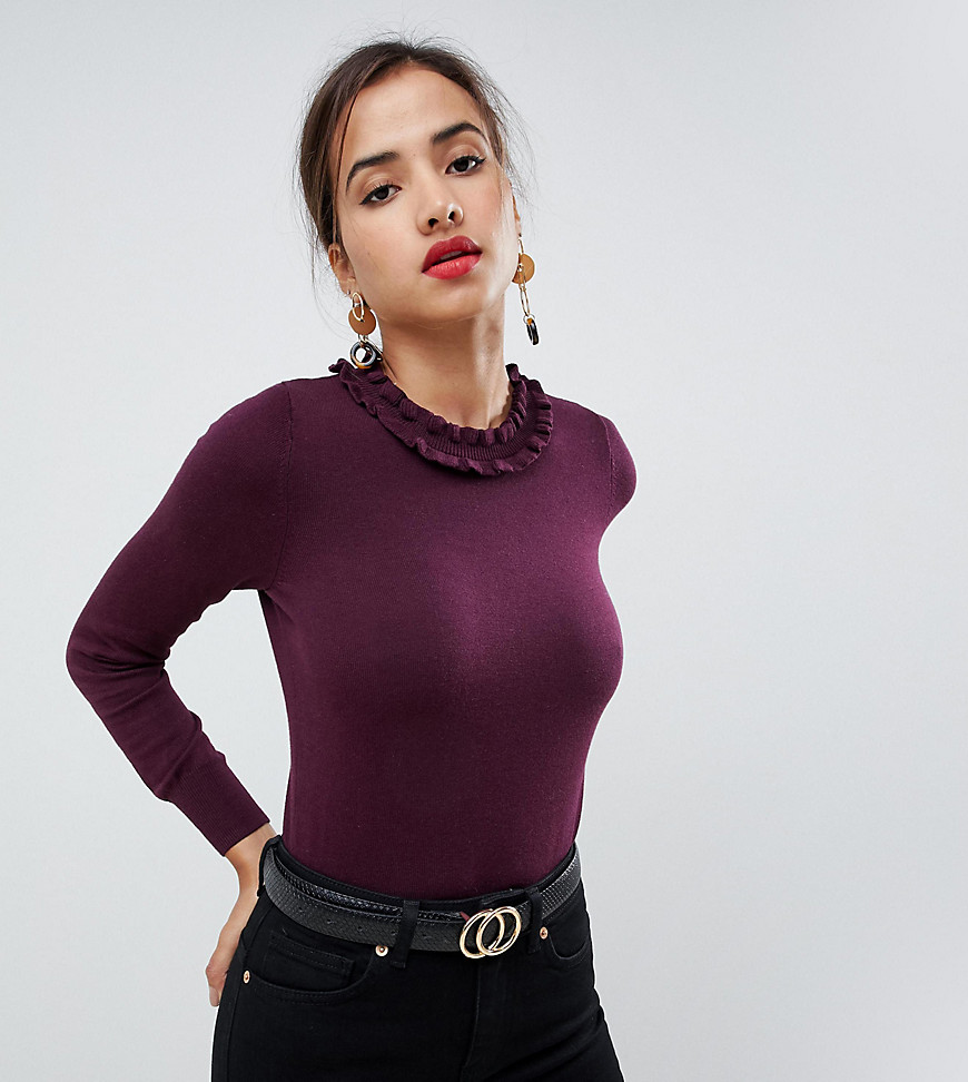 Oasis jumper with frill neck in burgundy