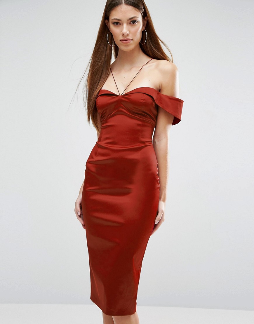 Платье-футляр со спущенными плечами и отворотом ASOS - Красный ASOS DESIGN 