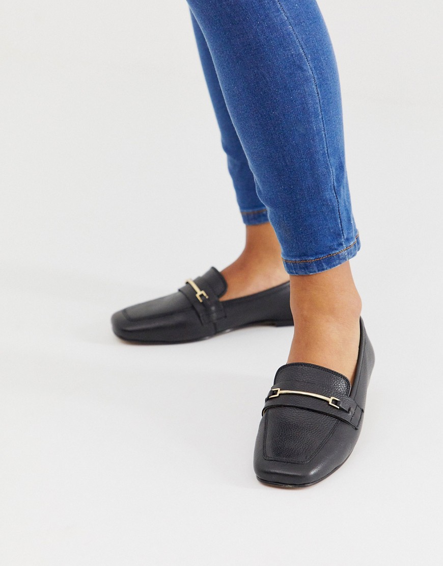 ASOS DESIGN Mocha square toe leather loafers in black