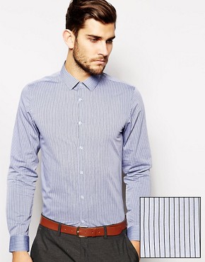 ASOS Smart Shirt In Long Sleeve With Chambray Stripe