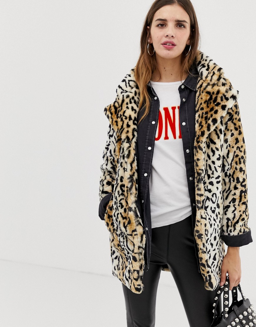 QED London leopard faux fur coat
