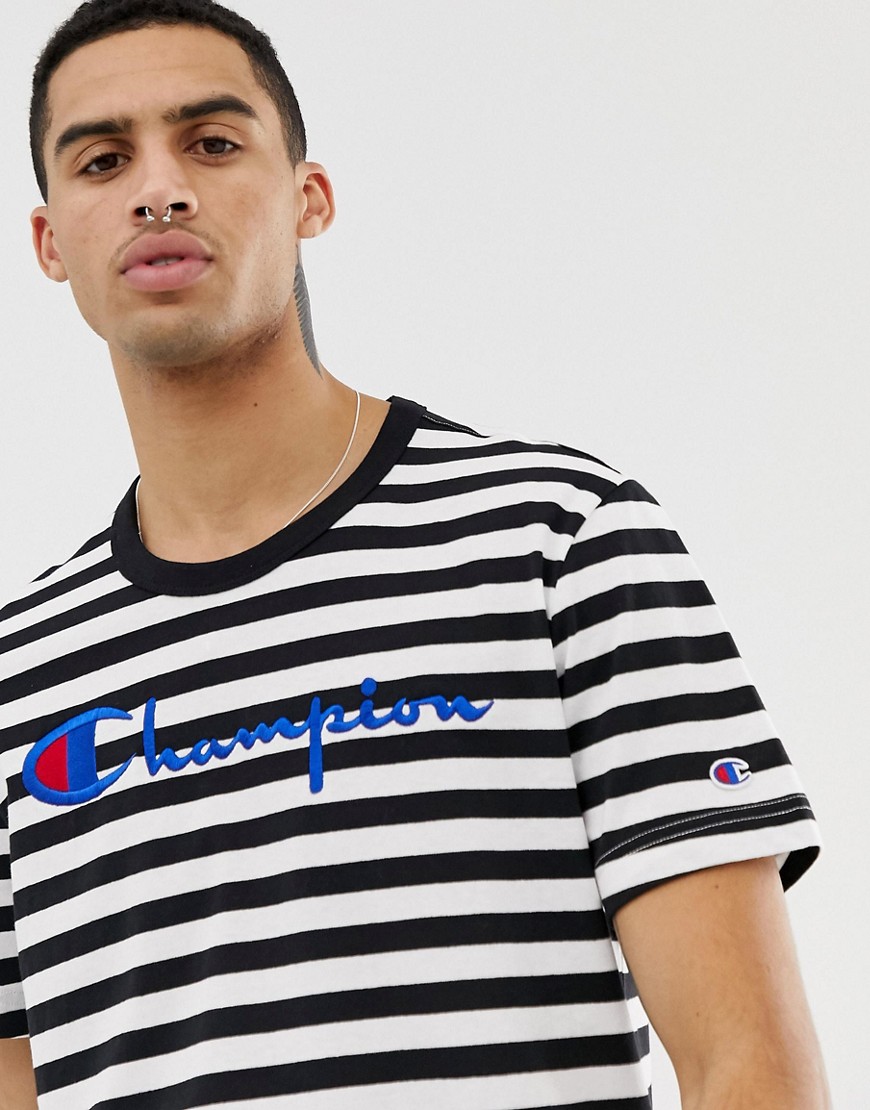 Champion striped t-shirt with large logo in black