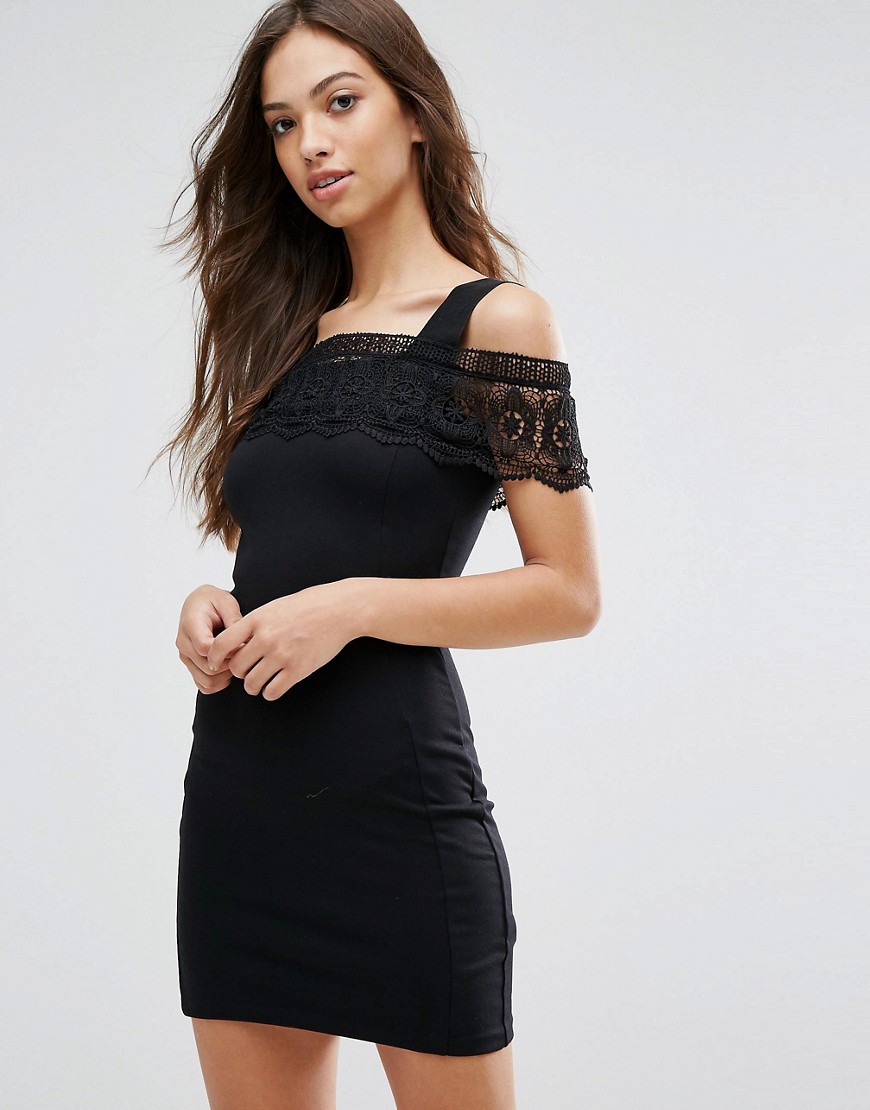 French Connection Petra Lace Cold Shoulder Bodycon Dress - Black