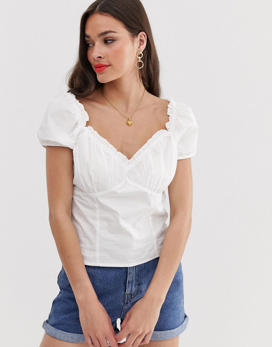 Pimkie frill edge farmgirl blouse in white