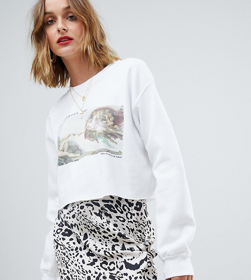 Reclaimed Vintage cropped oversized sweat with art print - White