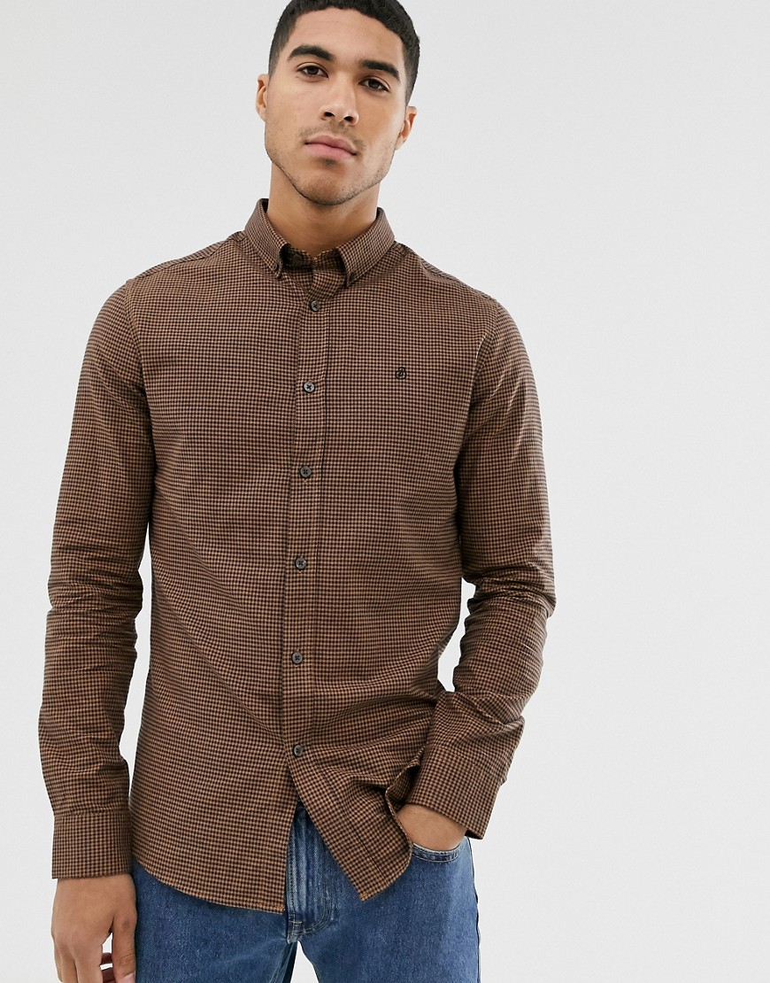 Burton Menswear long sleeve gingham shirt in camel