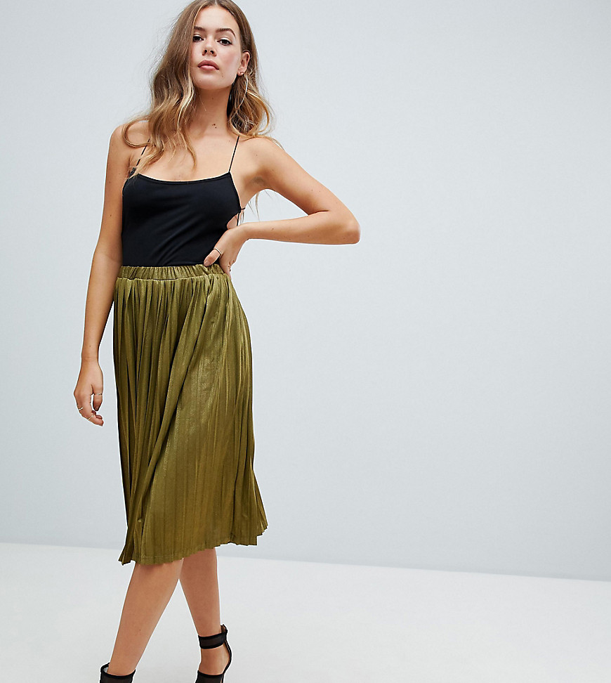 Missguided exclusive pleated midi skirt in khaki