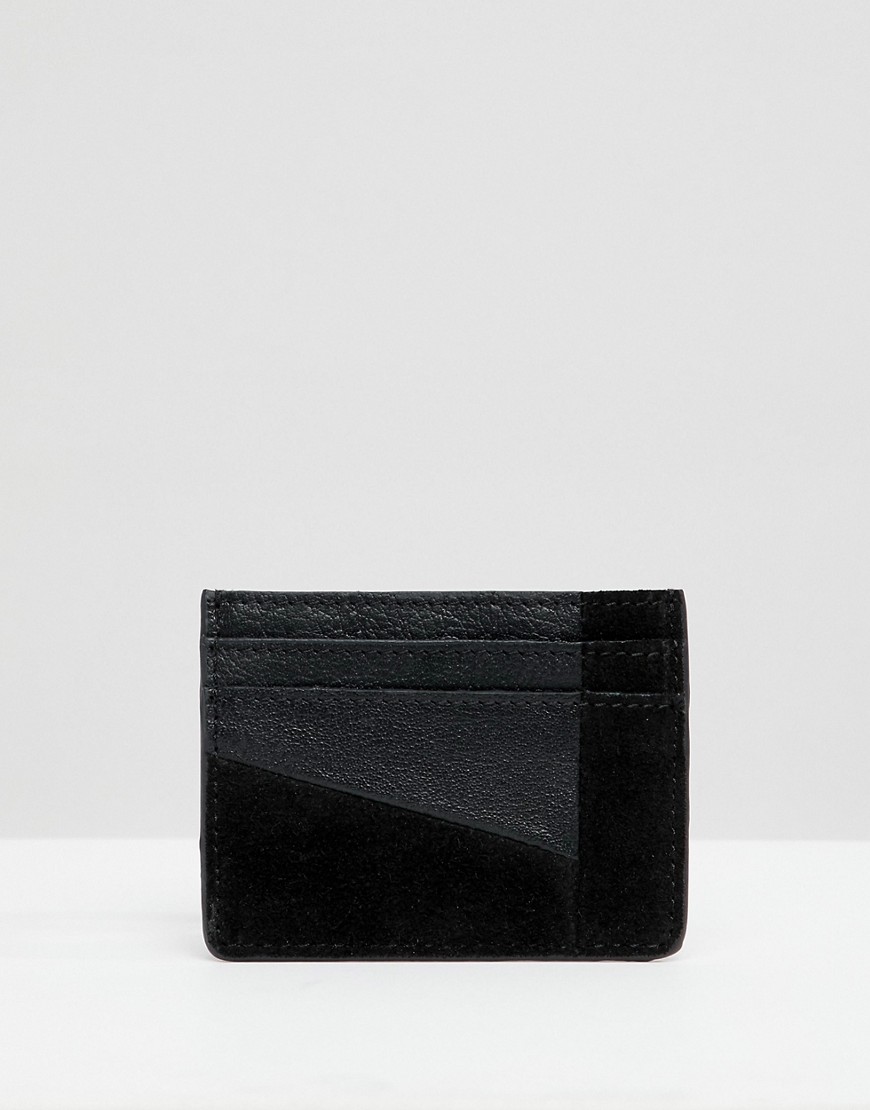 Urbancode card holder in leather and suede mix - Black