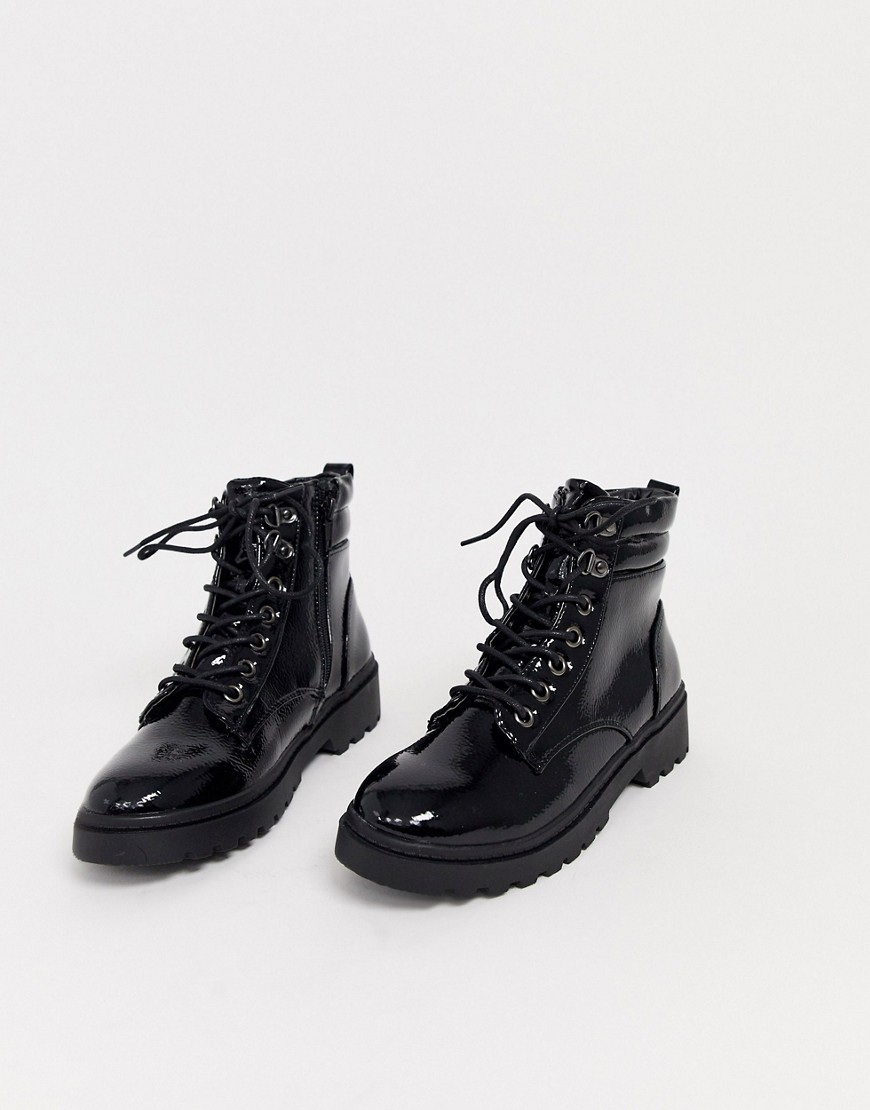 New Look chunky flat hiker boots in black