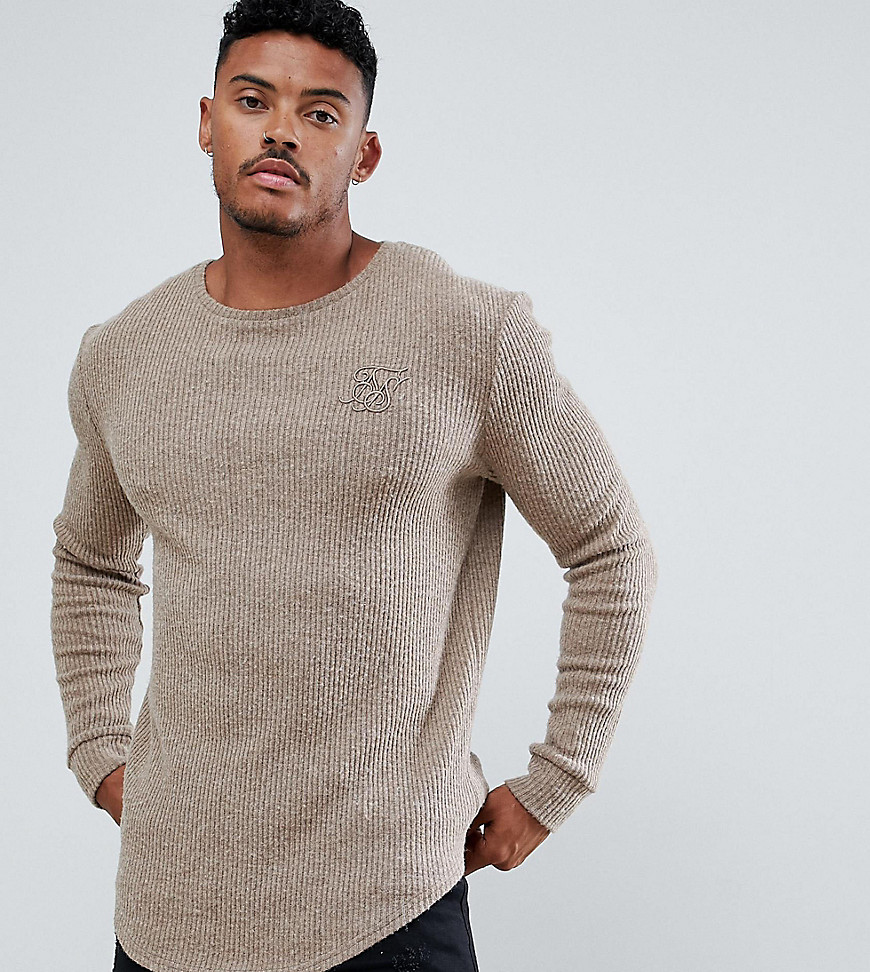 SikSilk curved hem jumper in camel exclusive to ASOS