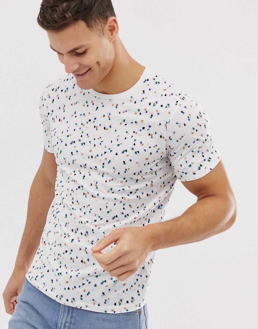 Selected Homme geometric printed t-shirt in white