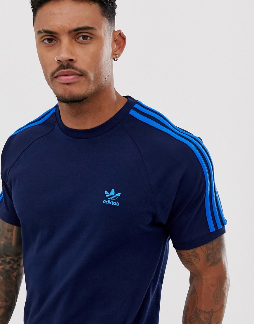 adidas Originals 3 stripe t-shirt in blue