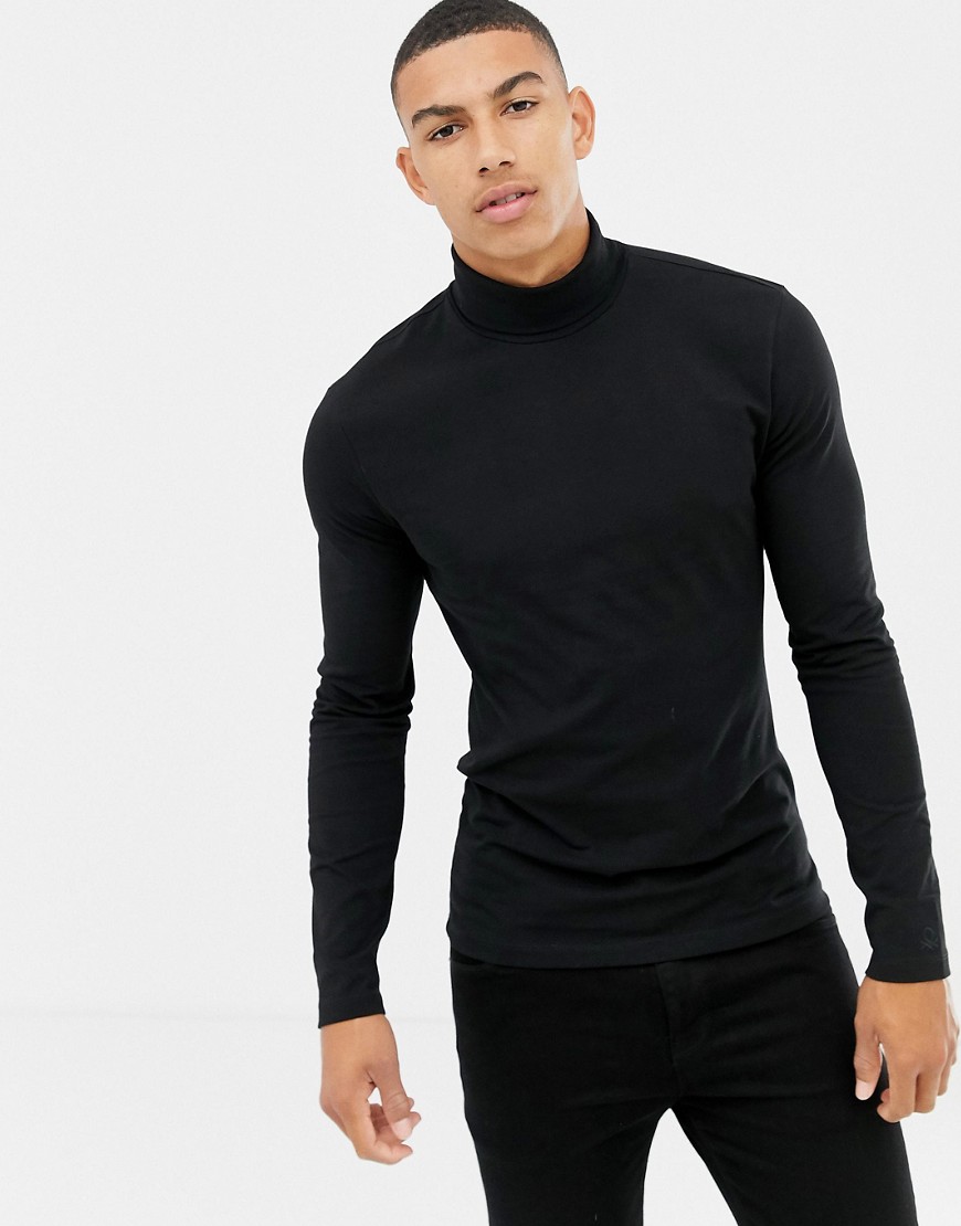 United Colors Of Benetton muscle fit turtle neck with stretch top in black