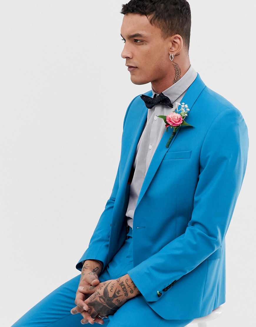 Twisted Tailor Ellroy super skinny suit jacket in bright blue