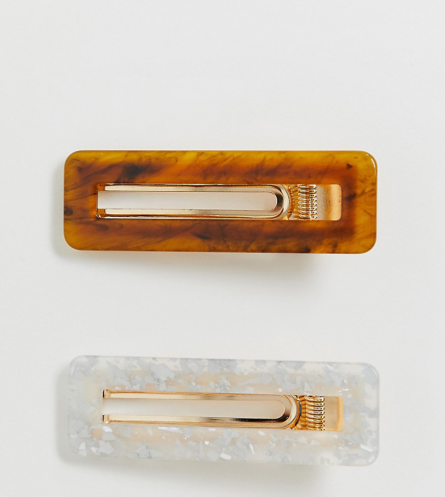 DesignB London tortoiseshell & pearlescent resin rectangular hair clips - 2 pack