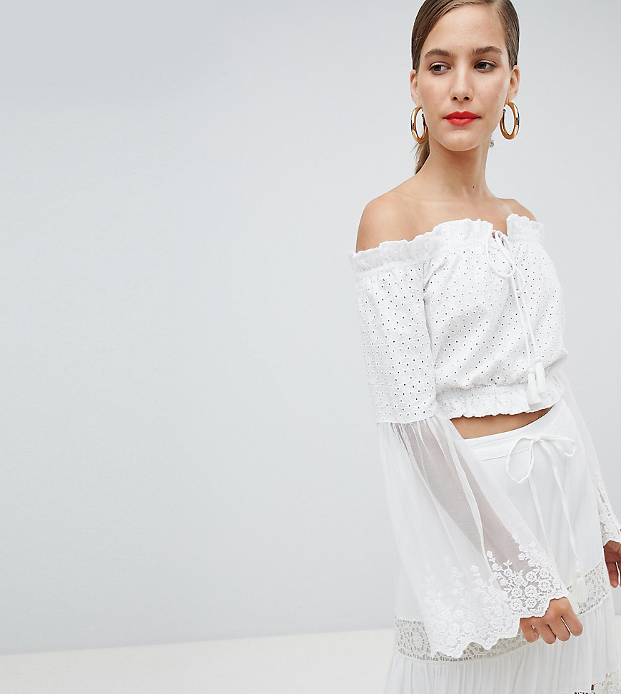 River Island lace sleeve off the shoulder crop top