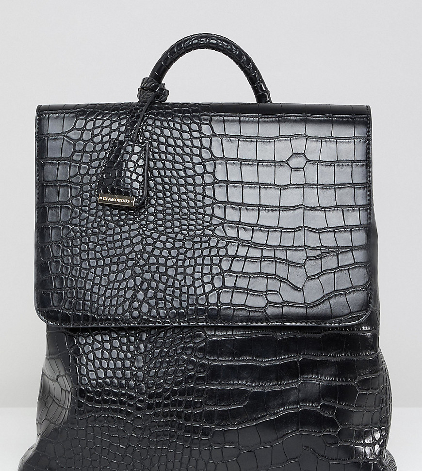 Glamorous faux croc backpack in black - Black croc