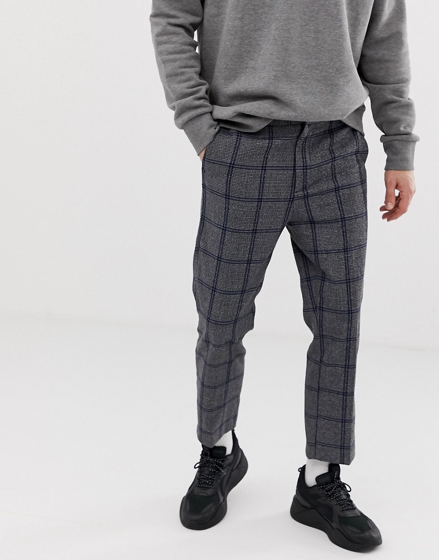 Weekday Charlie check trousers in grey and blue
