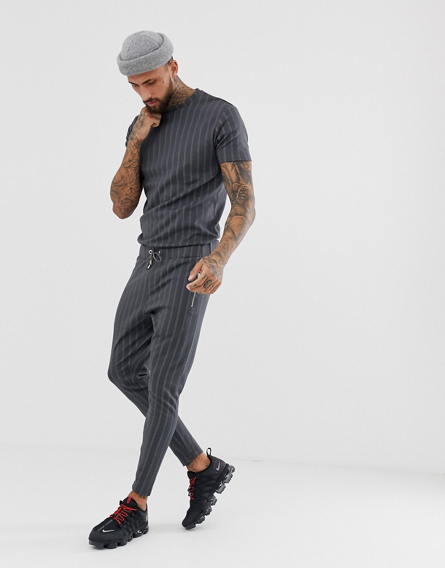 The Couture Club joggers in grey pin stripe