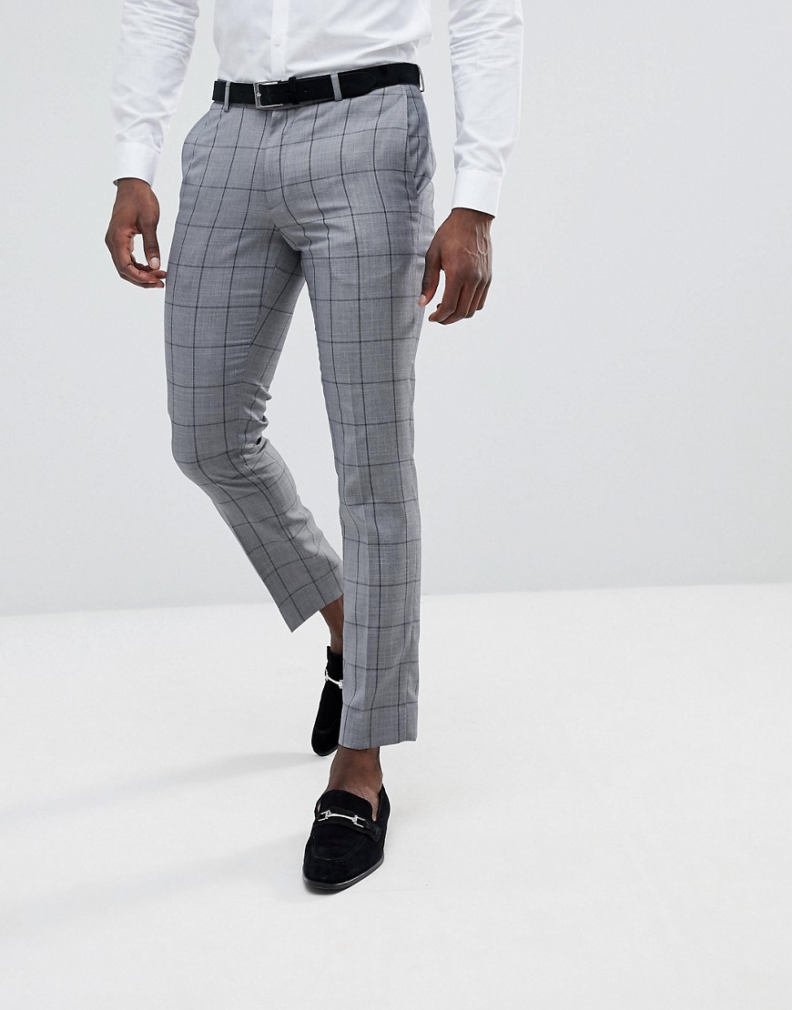 Burton Menswear Suit Trousers In Grey Check - Grey