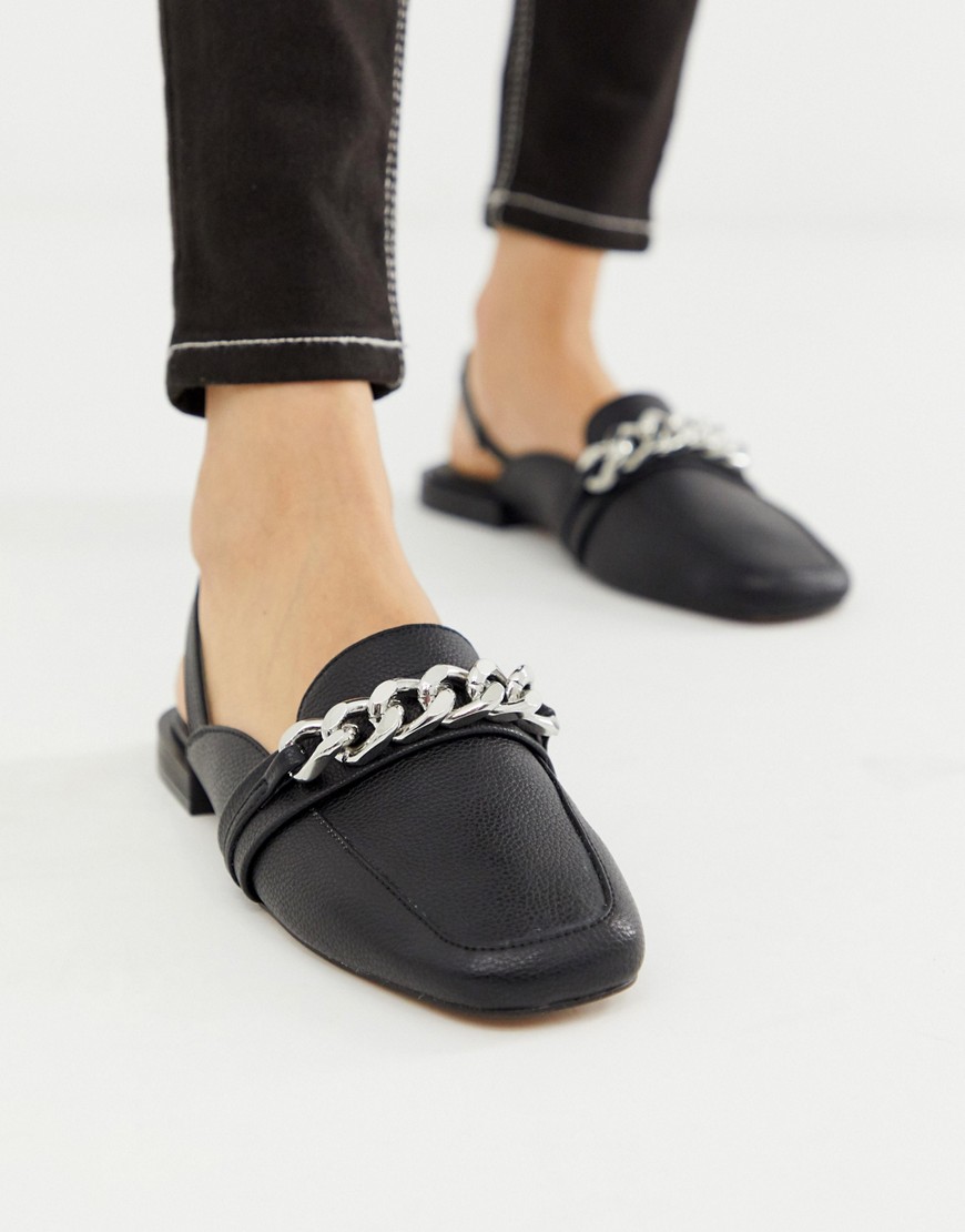 Asos Design Made Chain Detail Square Toe Loafers In Black