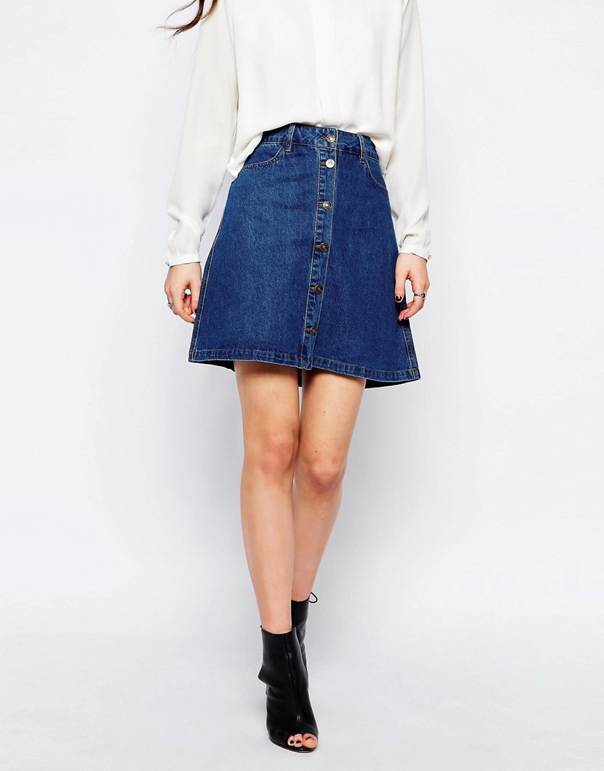 Only | Only Button Front Denim A Line Skirt at ASOS