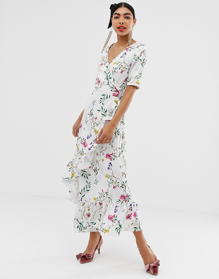 Unique21 floral wrap short sleeve maxi dress