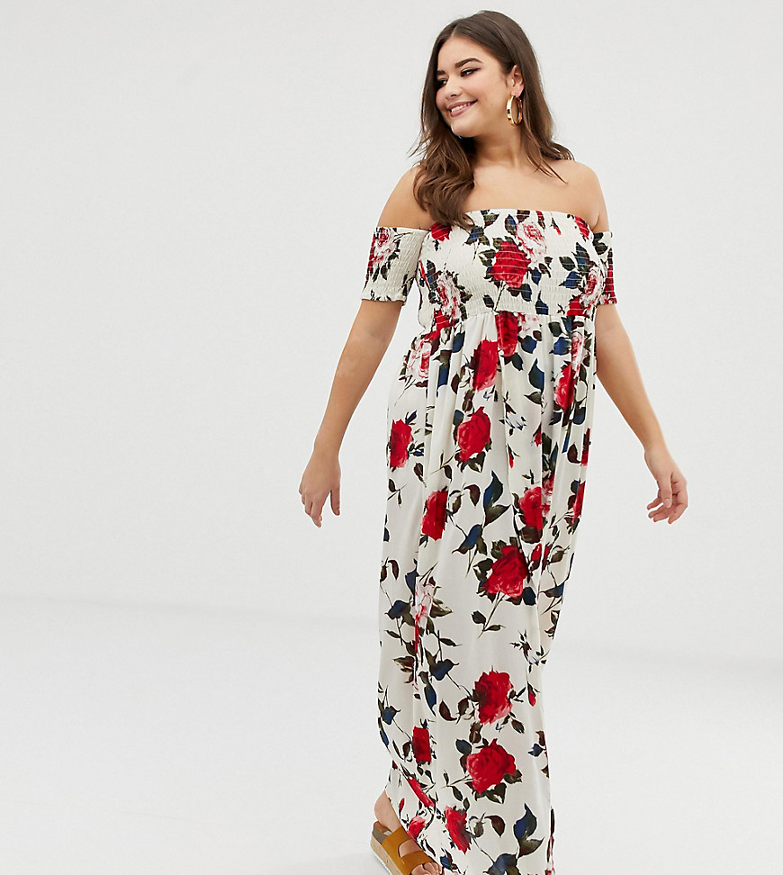 In The Style Plus floral bardot maxi dress