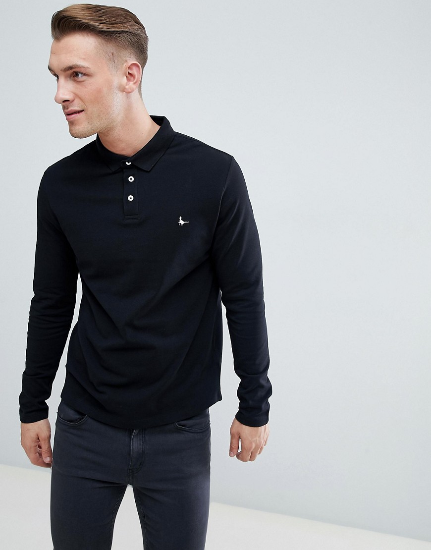 Jack Wills Staplecross long sleeve polo shirt in black