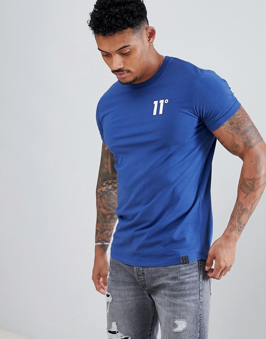 11 Degrees muscle fit t-shirt in blue with logo - Navy