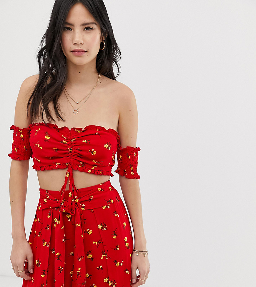 Kiss The Sky bardot crop top in floral co-ord