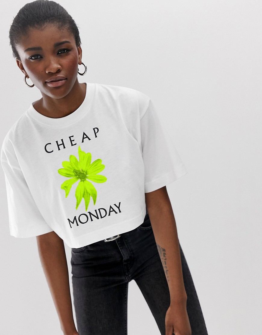 Cheap Monday Organic Cotton Roses Are Dread T-crop Shirt-white