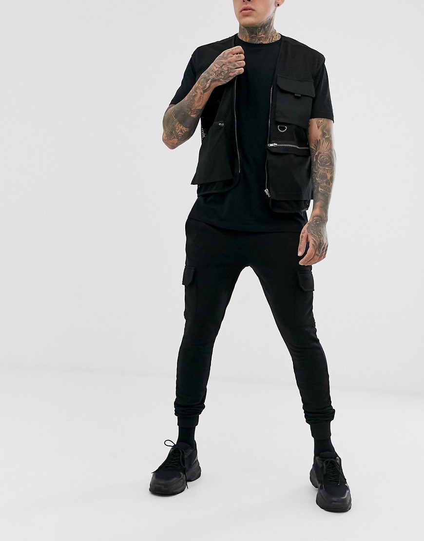 ASOS DESIGN super skinny joggers with cargo pockets in black
