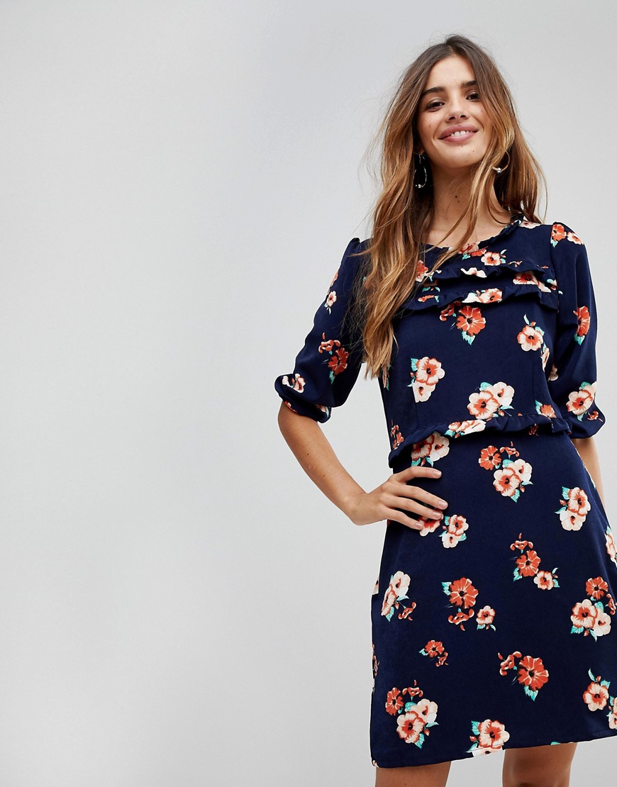 Trollied Dolly Frill Front Floral Shift Dress