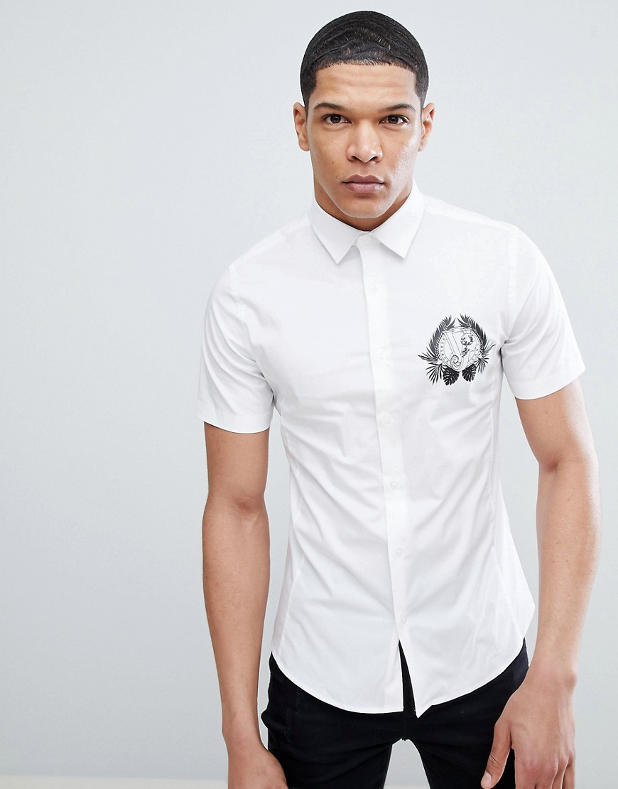 Versace Jeans Shirt In White With Tiger Logo Reg Fit - White