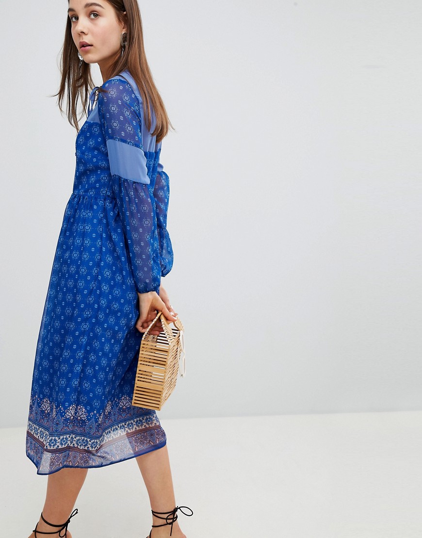 New Look Border Print Midi Dress - Blue pattern