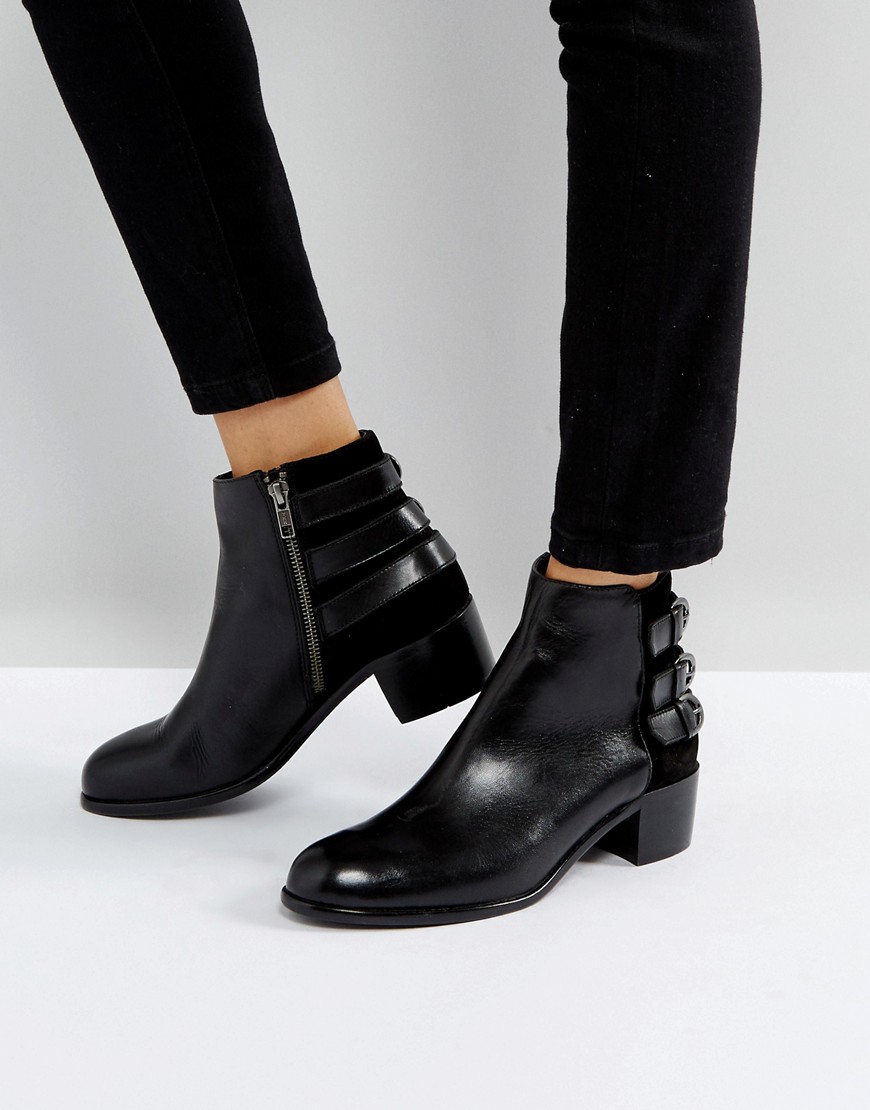 H by Hudson Leather Ankle Boots - Black leather/suede