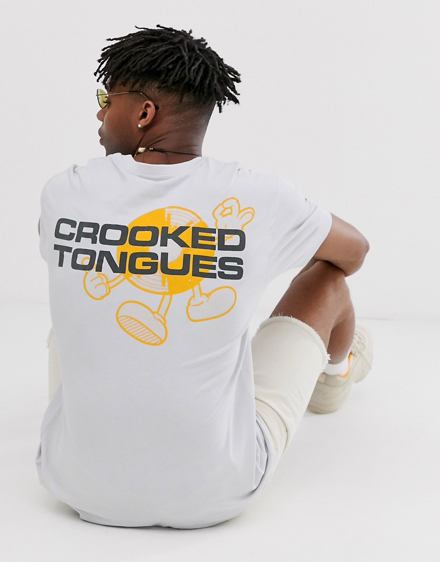 Crooked Tongues t-shirt in grey with front and back print